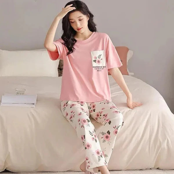 Pink Pocket Printed Night Suit