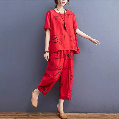 Red Ring Printed Capri Night Suit