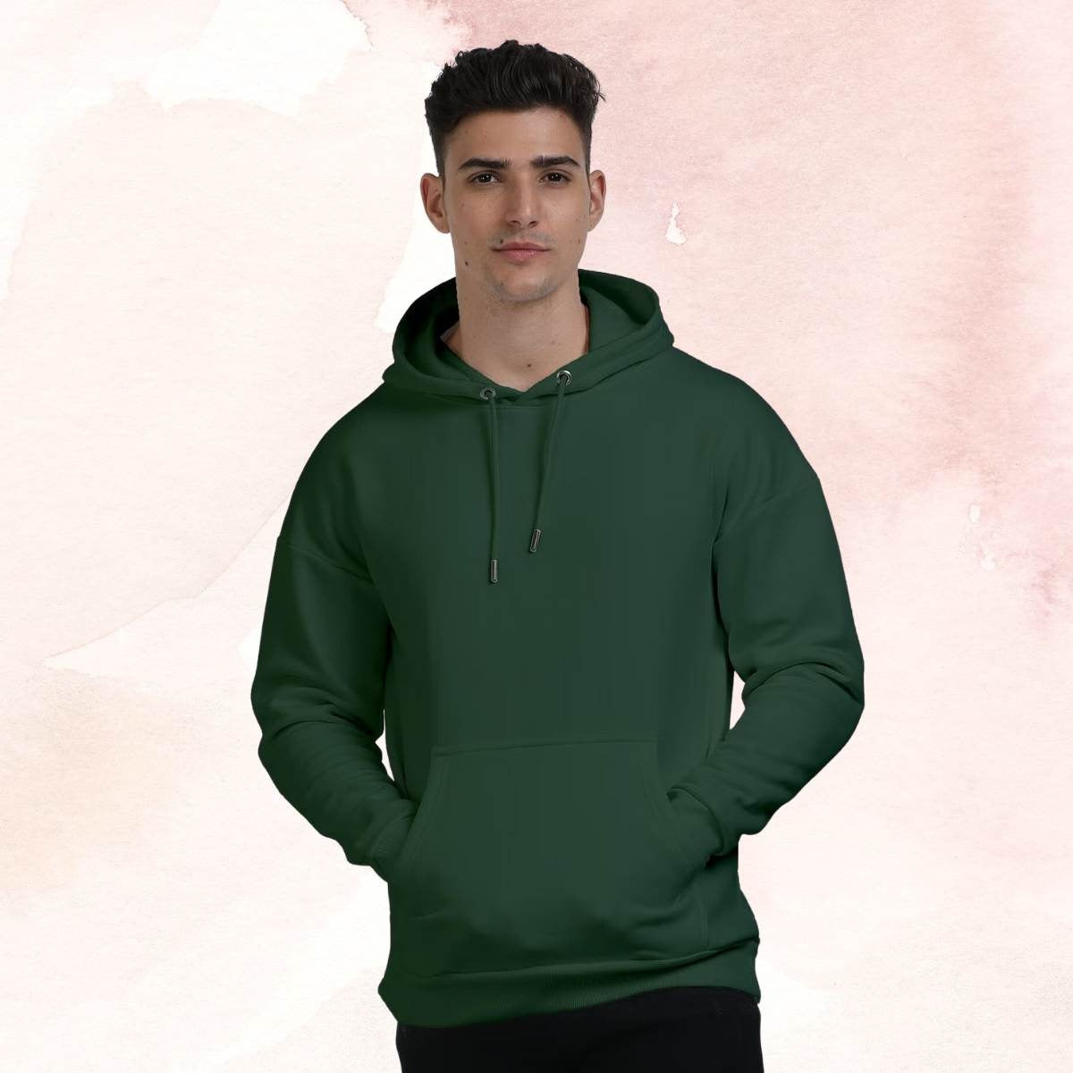 Green Basic Kangaroo Hoodie for Men