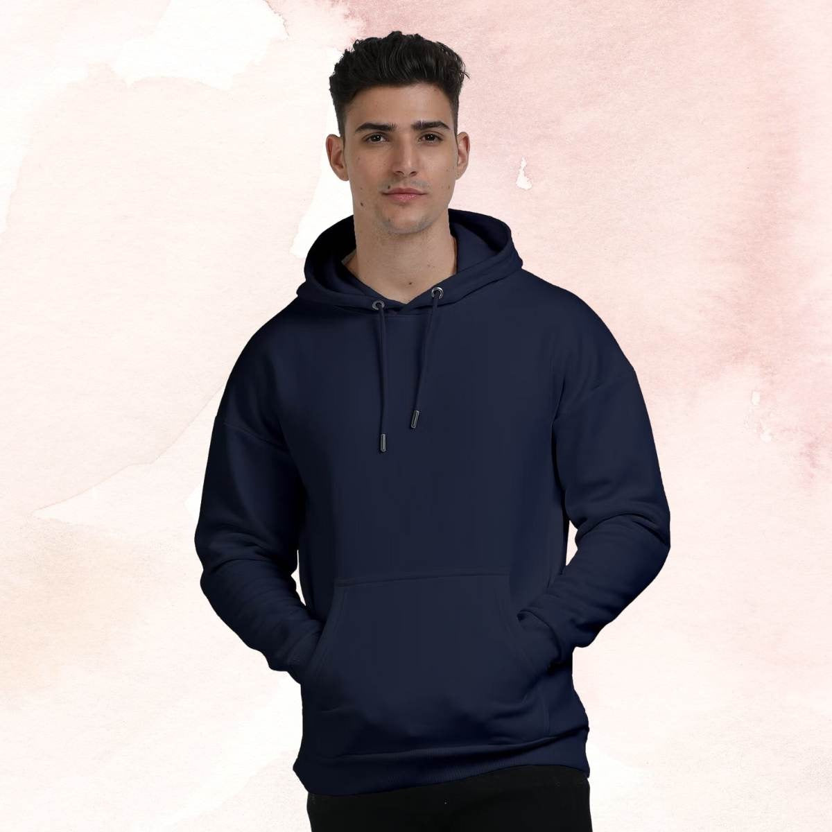 Navy Blue Basic Kangaroo Hoodie for Men