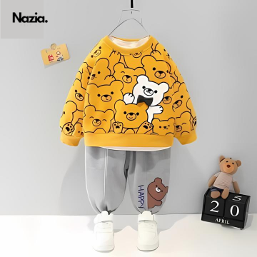 Yellow Bears Print Sweatshirt With Trouser For Kids (2 Piece)