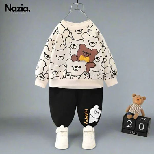 White Bears Print Sweatshirt With Trouser For Kids (2 Piece)