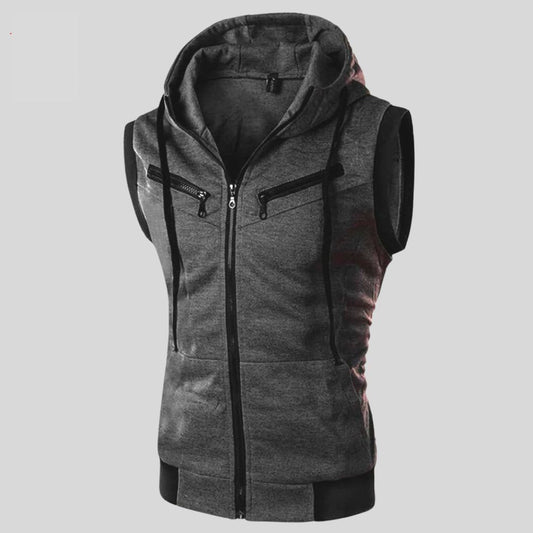 Charcoal Sleeveless Hooded Zipper