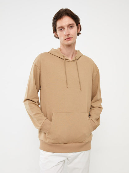 Beige Basic Kangaroo Hoodie for Men