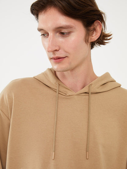 Beige Basic Kangaroo Hoodie for Men