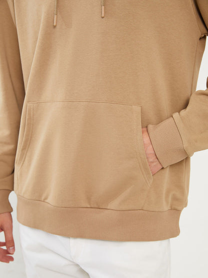 Beige Basic Kangaroo Hoodie for Men